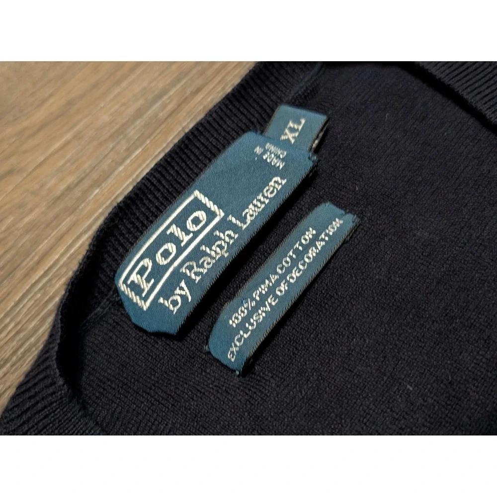Polo Ralph Lauren XL Navy Blue 100% Pima Cotton V-Neck Pullover Sweater Mens